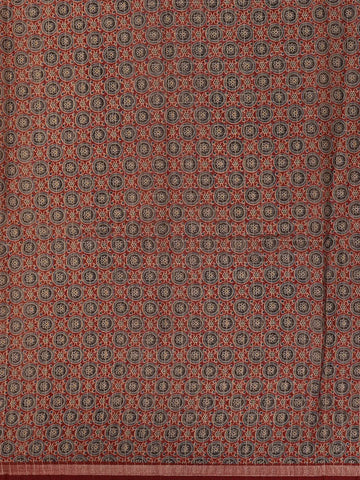 Maroon Ajrakh Floral And Geometric Printed Cotton Saree - Diadem