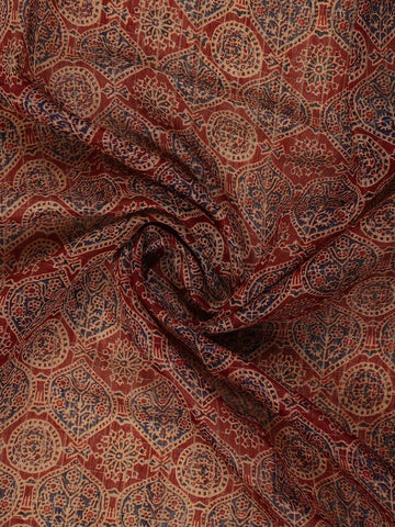 Maroon Ajrakh Floral And Geometric Printed Cotton Saree - Diadem
