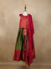 Maroon And Green Floral Zari Woven Raw Silk Pattu Pavadai with Dupatta