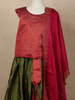 Maroon And Green Floral Zari Woven Raw Silk Pattu Pavadai with Dupatta