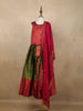 Maroon And Green Floral Zari Woven Raw Silk Pattu Pavadai with Dupatta