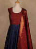 Maroon And Navy Blue Banarasi Silk Anarkali Gown with Dupatta - Diadem