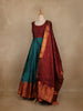 Maroon And Peacock Blue Floral Woven Banarasi Silk Gown With Dupatta - Diadem
