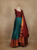 Maroon And Peacock Blue Floral Woven Banarasi Silk Gown With Dupatta - Diadem
