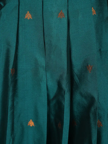 Maroon And Peacock Blue Floral Woven Banarasi Silk Gown With Dupatta - Diadem