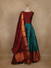 Maroon And Peacock Blue Floral Woven Banarasi Silk Gown With Dupatta - Diadem