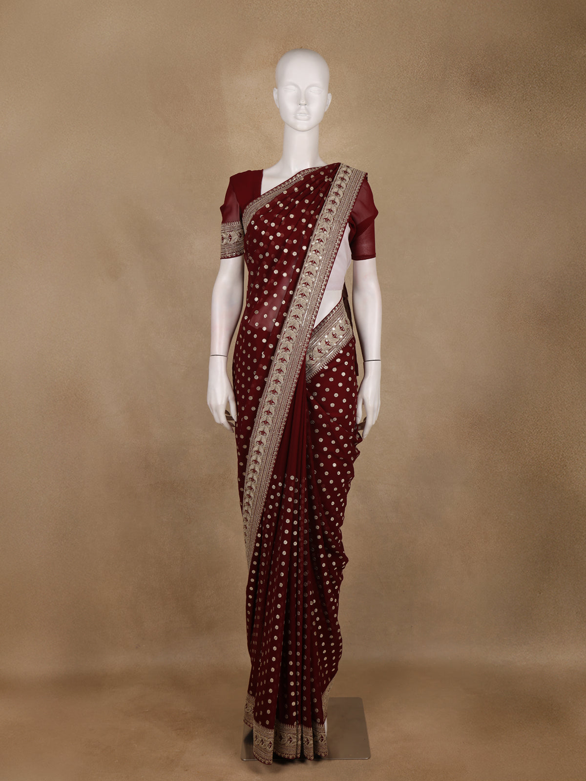 Maroon Butta Woven Design Banarasi Silk Saree