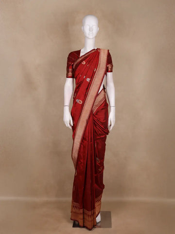 Maroon Butta Woven Design Pure Banarasi Saree - Diadem
