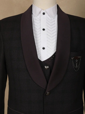 Maroon Checked Design Viscose Men's Suit - Diadem