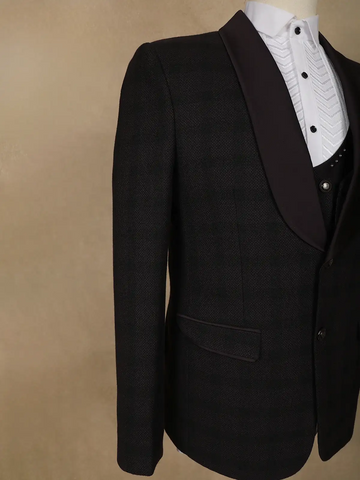 Maroon Checked Design Viscose Men's Suit - Diadem