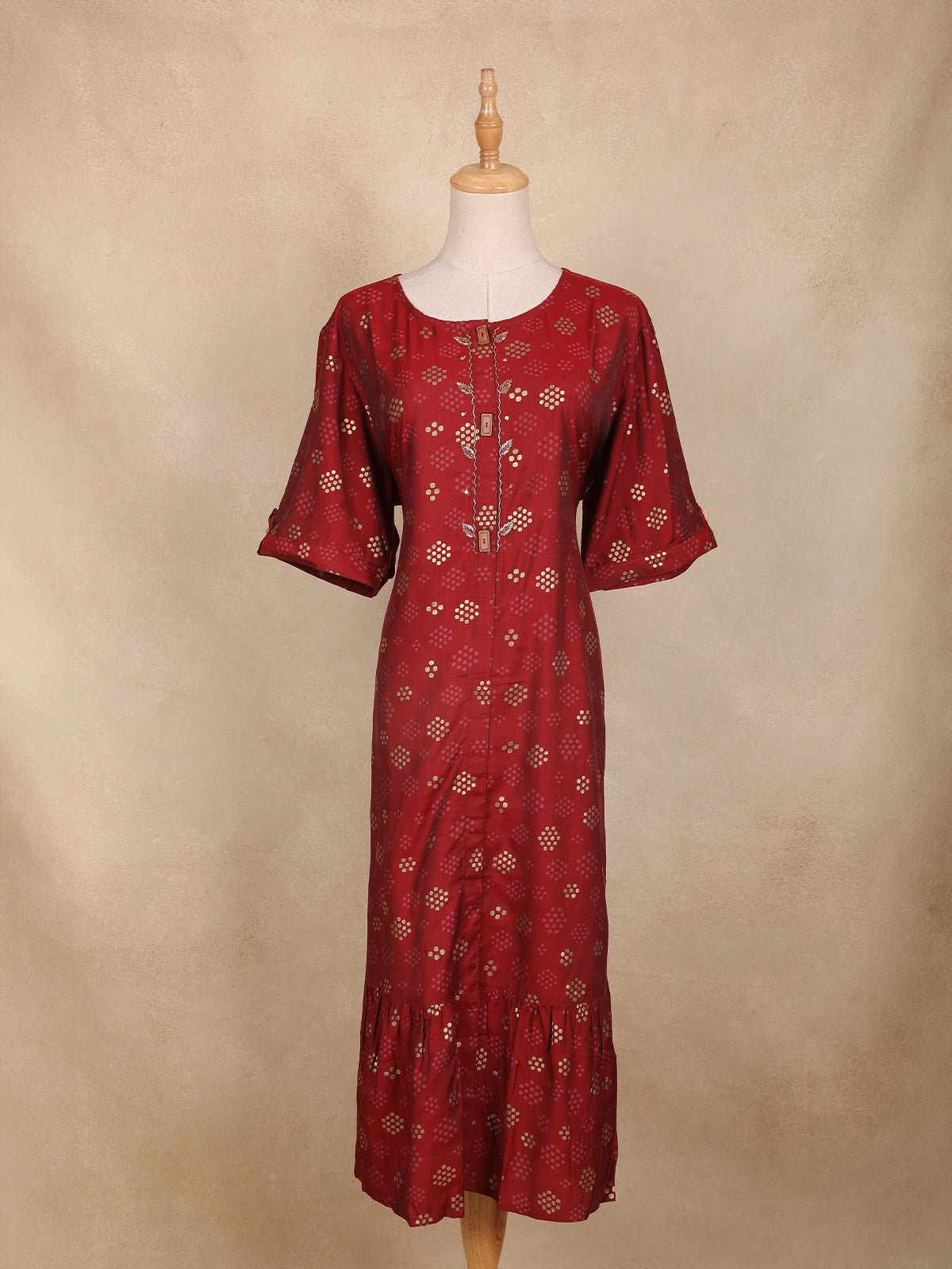 Maroon Dots Design Cotton Kurti
