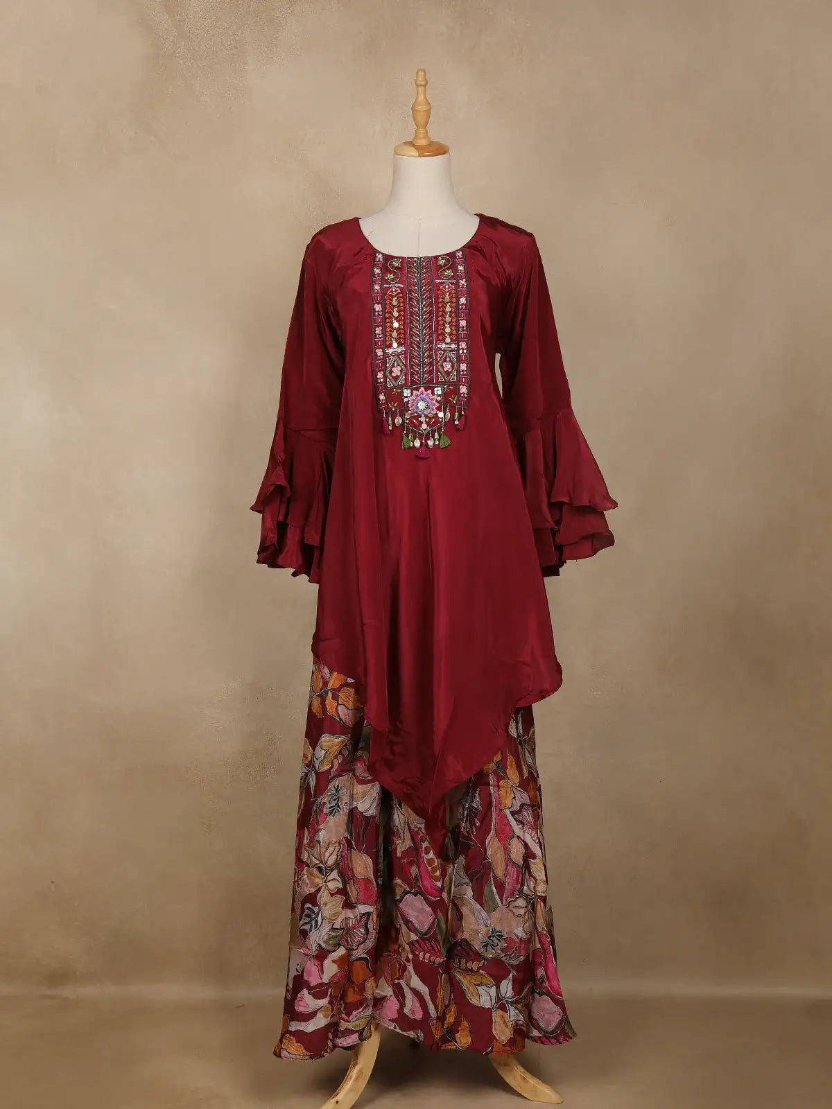 Maroon Embellished Design Crepe Palazzo Salwar Suit