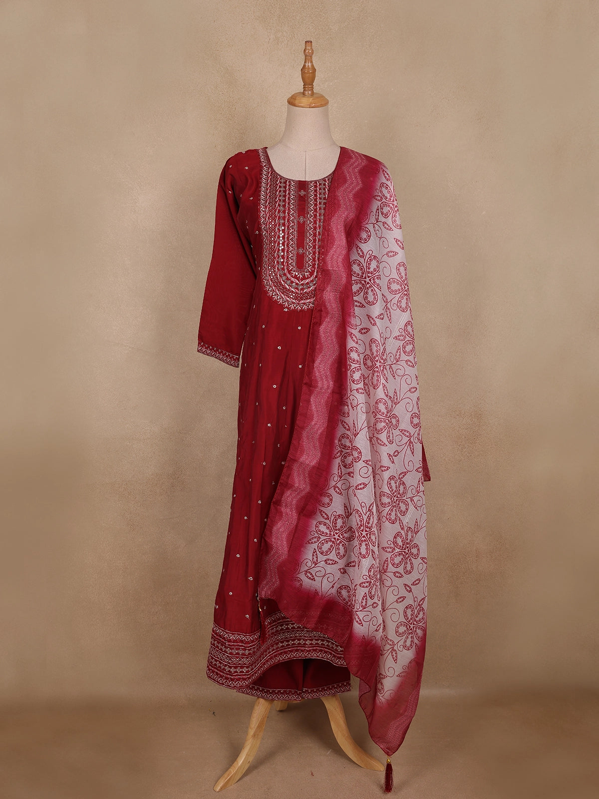 Maroon Embroidered Design Cotton Anarkali Salwar Suit