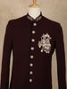 Maroon Embroidered Design Jacquard Indo-Western Sherwani