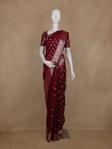 Maroon Floral Butta Art Silk Saree - Diadem