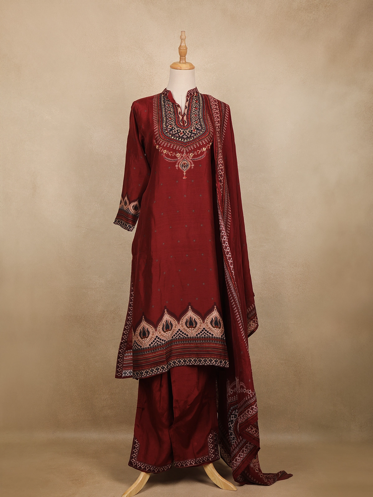 Maroon Floral Butta Design Silk Cotton Salwar Suit