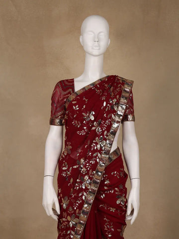 Maroon Floral Design Georgette Designer Saree - Diadem