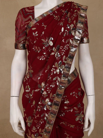 Maroon Floral Design Georgette Designer Saree - Diadem