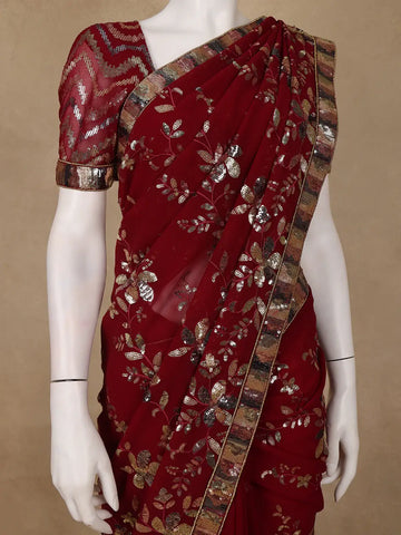 Maroon Floral Design Georgette Designer Saree - Diadem