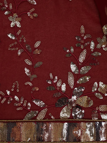 Maroon Floral Design Georgette Designer Saree - Diadem