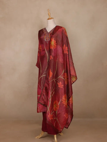 Maroon Floral Design Organza Salwar Suit - Diadem