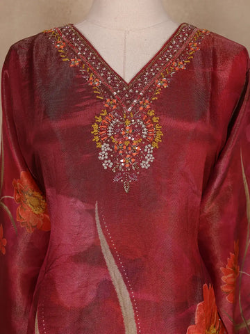 Maroon Floral Design Organza Salwar Suit - Diadem