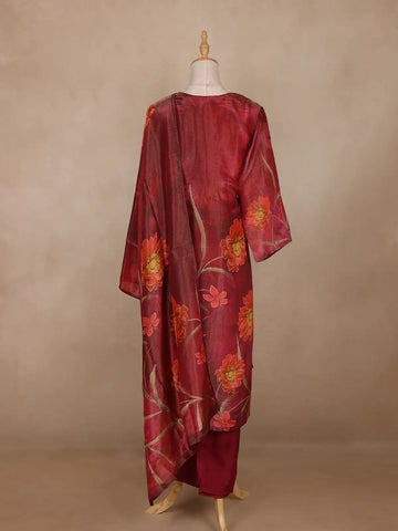 Maroon Floral Design Organza Salwar Suit - Diadem