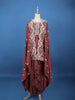 Maroon Floral Embroidered Cape Style Draped Satin Skirt Top - Diadem