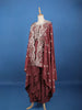 Maroon Floral Embroidered Cape Style Draped Satin Skirt Top - Diadem