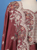 Maroon Floral Embroidered Cape Style Draped Satin Skirt Top - Diadem