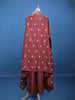 Maroon Floral Embroidered Cape Style Draped Satin Skirt Top - Diadem