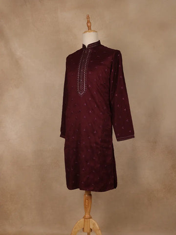 Maroon Floral Embroidered Cotton Kurta for Men - Diadem