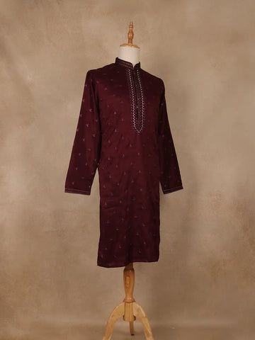 Maroon Floral Embroidered Cotton Kurta for Men - Diadem