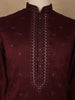 Maroon Floral Embroidered Cotton Kurta for Men - Diadem
