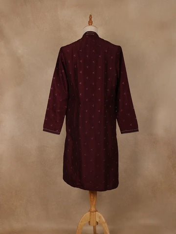 Maroon Floral Embroidered Cotton Kurta for Men - Diadem