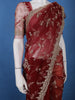 Maroon Floral Embroidered Net Saree With Matching Blouse - Diadem