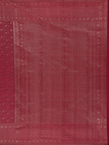 Maroon Floral Jaal Woven Pure Kanchipuram Silk Saree With Zari Border - Diadem