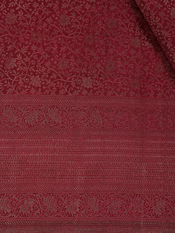 Maroon Floral Jaal Woven Pure Kanchipuram Silk Saree With Zari Border - Diadem