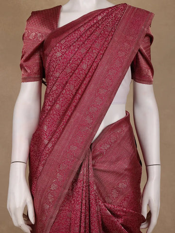 Maroon Floral Jaal Woven Pure Kanchipuram Silk Saree With Zari Border - Diadem