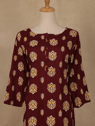 Maroon Floral Print Cotton Kurti - Diadem