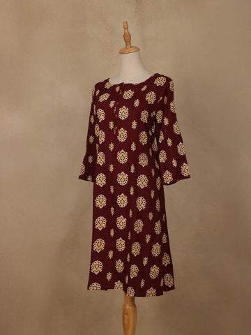 Maroon Floral Print Cotton Kurti - Diadem