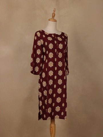 Maroon Floral Print Cotton Kurti - Diadem