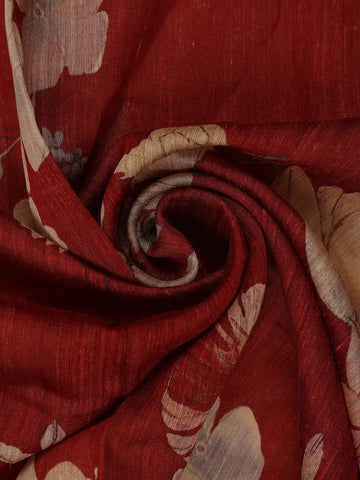 Maroon Floral Printed Banarasi Silk Saree - Diadem