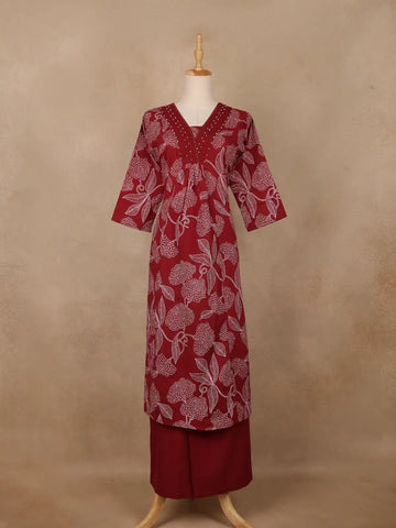 Maroon Floral Printed Cotton Salwar Suit - Diadem