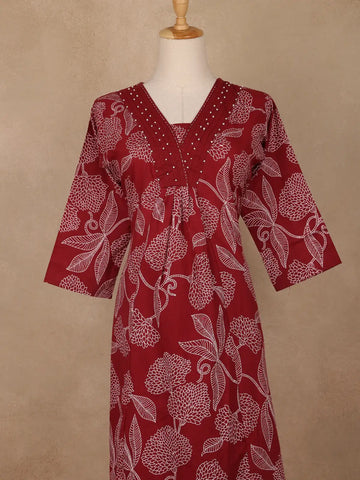 Maroon Floral Printed Cotton Salwar Suit - Diadem