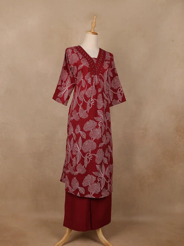 Maroon Floral Printed Cotton Salwar Suit - Diadem
