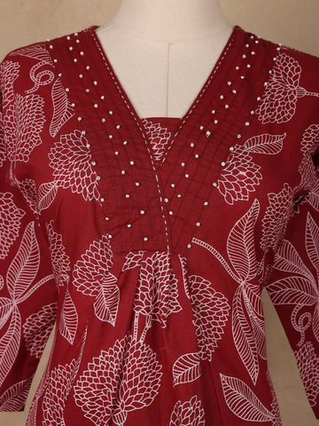 Maroon Floral Printed Cotton Salwar Suit - Diadem