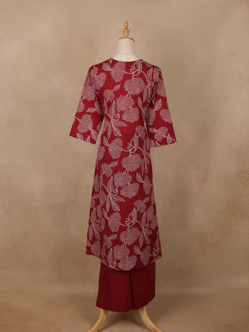 Maroon Floral Printed Cotton Salwar Suit - Diadem