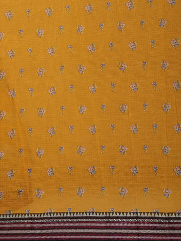 Mustard Yellow Floral Printed Kota Cotton Saree - Diadem