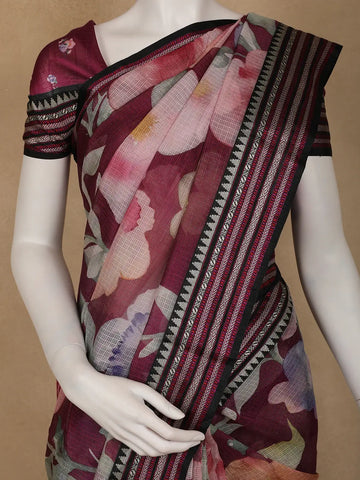 Maroon Floral Printed Kota Cotton Saree - Diadem